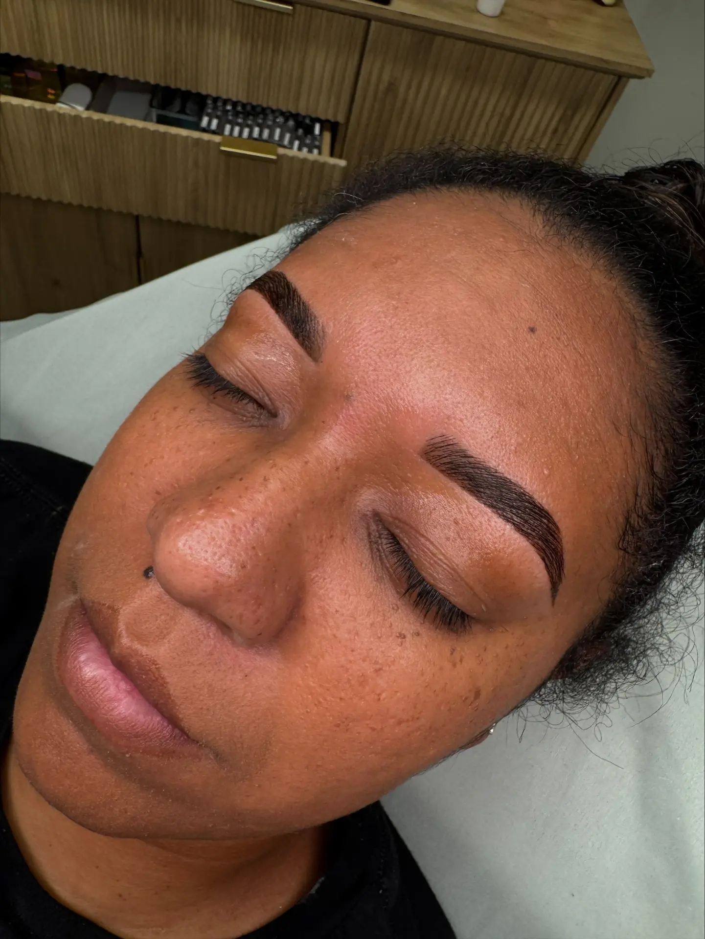 Softly defined brows shaped and tinted in the studio